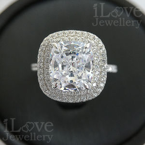 iLove Jewellery 925 Sterling Silver 18K White Gold Plated 3ct Cushion Cut Cubic Zirconia Ring Luxury Jewelry Engagement Gift for Women Fashion ILR014