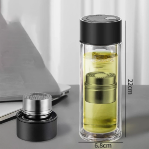 [SG STOCK]400ml Tea Infuser Cup Double-Layer Heat Insulated Glass Leak-Proof Detachable Tea Strainer Tea Cup