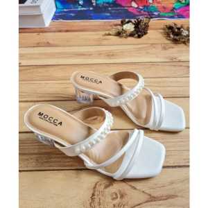 Sandal Wanita Hak Kaca Tali Mutiara - BAY.ID