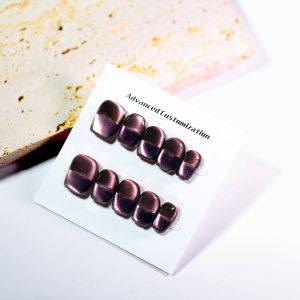 10Pcs Press on Nails Short Purple Cat Eyes Fake Nails Includes 1 Sheet Adhesive Tabs & 1 Pc Mini File & 1 Pc Crystal Stick