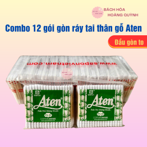 Combo 12 gói gòn ráy tai thân gỗ Aten tăm bông vệ sinh tai trang điểm thân gỗ chắc chắngòn ráy tai lớn thân gỗ tiệt trùng.