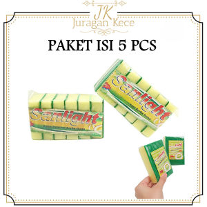 JUKE (PAKET ISI 5 PCS) Sponge Cuci Piring Spons Gosok Panci Dapur Sanlight Spon Bantal 2 Sisi Kuning Hijau