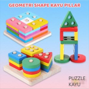 SNI Mainan Anak Geometri Shape Kayu Puzzle Pillar - Pilar Basic Edukasi Sensori Montessori