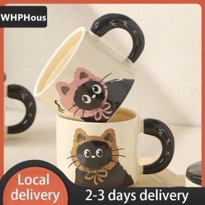 [COD] WHPHous Ship within 24 hours Cute Cat  Mug With Lid Coffee Cup Drinking Cup Office Gift Practical Birthday Gift