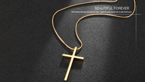 Sinboia 18K Gold Cross Pendant Necklace With Chain Stainless Steel Hip-hop Necklace For Men Women