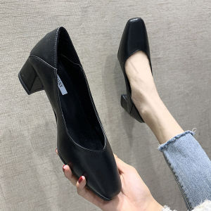 TOP TREND PH Comfortable Mid-Heel Block Pumps Daily Wear Black brown Cream Nude Business Formal Close SHOES