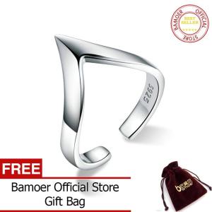 BAMOER Authentic 925 Sterling Silver Wave Geometric Love Adjustable Finger Rings for Women Wedding Engagement Jewelry SCR470