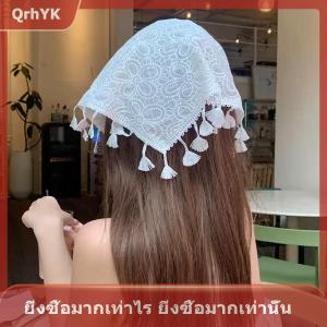 【QrhYK】 ผ้าพันคอผ้าสีขาวดอกไม้สามเหลี่ยมสำหรับผู้หญิงหมวกผ้าพันหัวสามเหลี่ยมย้อนยุคเครื่องประดับผมสำหรับถ่ายรูปเดินทาง