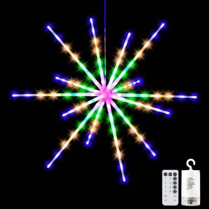112 LED Hanging Firework Lights Battery Operated Starburst Fairy String Light with Remote 8 Modes Dimmable Waterproof Chandelier for Patio Garden Party Christmas Decor Lamps
