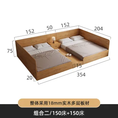 Solid wood bed family bed parent-child bed tatami family four piece splicing low bed widened platform customized