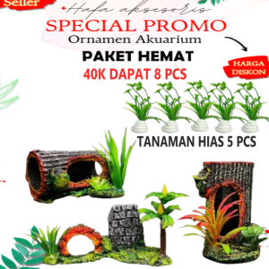 Paket Hemat 8 pcs Hiasan Aquarium Ornamen Akuarium dan Dekorasi Aquascape