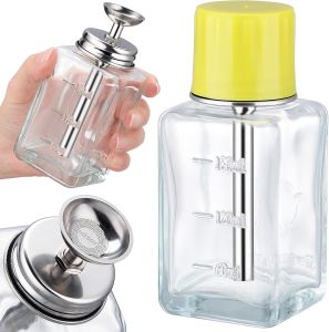 6Oz / 180ml Clear Acetone Pump Dispenser with Cap Cone Glass    Rubbing Dispenser Push Down Remover Pump for Makeup Remover Leak-proof Press Glass Bottle for Makeup