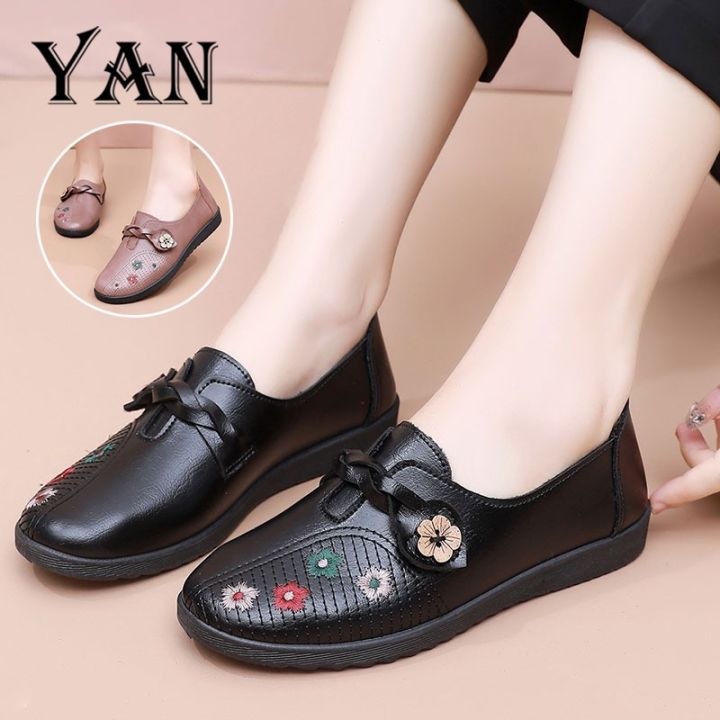 YAN Sepatu Flat Shoes Wanita Sepatu Slip On Wanita Kulit Sepatu Kerja  Wanita Lazada Indonesia