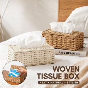 Woven Tissue Box Holder Handmade Rattan Style Large Capacity Decorative Tissue Case For Table Office
