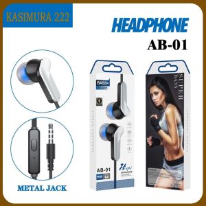 Handsfree Headset + Mic AB-01 Stereo Earphone  Sound Hi-Fi Extra Bass Kabel Jack 35mm Universal