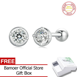 BAMOER 925 Sterling Silver Bezel Setting Moissanite Stud Earrings Round Cut Lab Diamond Earrings for Women Wedding Jewelry Gift MSE044