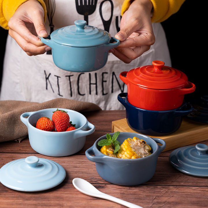 24K TINA Ceramic Double Ear Bowl with Lid Microwave Oven Baking Bowl KP015  Lazada PH