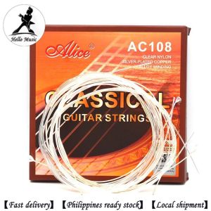 Classical Guitar Strings Silver-plated Copper Wound Transparent Nylon 6 string Alice AC108