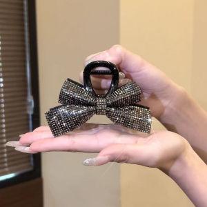 Tooyoo Women Rhinestone Bow Hair Clip High-End Shark Clip Stylish & Versatile Fashionable Headdress for Elegant Look