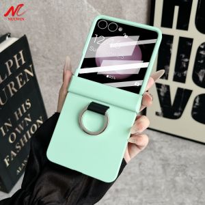 for Samsung flip7 Fashion Ring Holder Candy Color Matte Case for Samsung Galaxy Z Flip 7 6 5 With Screen Film Protection Cover
