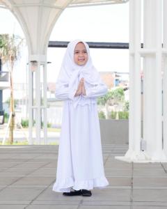 Baju Manasik Haji Anak Gamis set Hijab Putih polos / Kain ihram Anak Laki laki / Tunik Anak warna putih manasik Haji untuk usia 3-10 thn
