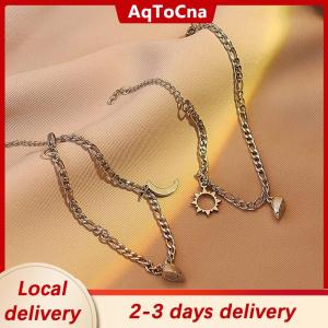 [COD] AqToCna Ship within 24 hours 2PCS Stainless Steel Non-fading Hip-hop Hand Chain Love Magnet Sun Moon Bracelet For Couple Girlfriend Simple Hand Jewelry