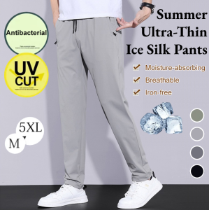 Mens Summer Casual Ice Pants Loose Straight Quick Dry Sports Pants Stretch Ice Pants