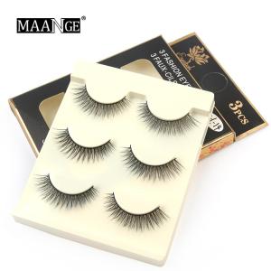 MAANGE 3 Pairs Soft False Eyelashes Makeup Natural Handmade Mink Eyelashes Nylon Fiber Material 7044