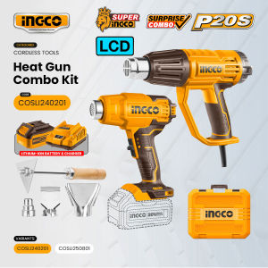 Ingco Corded/Cordless Heat Gun Combo Kit 2000W/20V Hot Air Blower Heat Shrink Gun Plastic Sealer Heater Tool Set - ICPT
