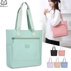 Belfoyer กระเป๋าสะพายไนล่อนสำหรับสุภาพสตรีกระเป๋าถือสีทึบขนาดใหญ่กระเป๋า Tote แบบเรียบง่าย