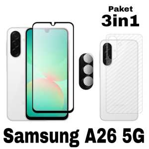 Paket 3in1 Tempered Glass Layar Samsung A26 5G Anti Gores Kaca