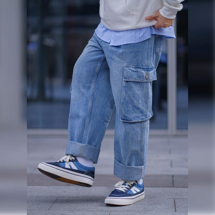 Pants Men new style 2024 Oversized Loose Fitting American wide leg Pants  Men's Jeans 6 multi pocket Straight tube work suit stretch pants