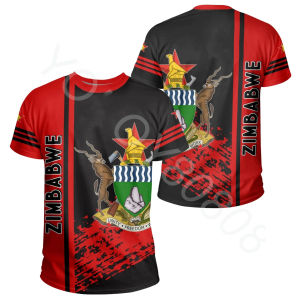 Zimbabwe Flag & Coat of Arms Graphic Tee Summer Casual Streetwear Mens Fashion Loose T-shirts Boy Oversized Short Sleeve Tops
