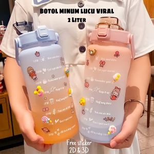 BOTOL MINUM 2 LITER 2000ML QUTFIT BOTTLE FREE 2D & 3D STIKER BOTOL MINUM MOTIVASI VIRAL GRADASI TRITAN TUTUP FLIP DENGAN SEDOTAN / BOTOL GEMOY / BOTOL MINUM KOREA