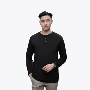 BROGUY Kaos Pria Lengan Panjang Henley Cotton Combed 24s