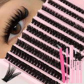 Eyelash Extension Set Single Eyelash Cluster C D Curl Free to Make Cats Eye Doll and Other Eyelash Styles 8-16mm Mixed Style Natural Thick and Thickened Style with Eyelash Glue & Sealant & Tools for Personal Use (40D80D-0.07mm-8-16MIX Set)