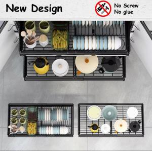 Extendable Premium Kitchen Cabinet Pull out Rack / With Dish Rack - No Punching Hole Required (New & Ready Stock)