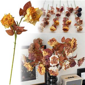 NEXTYOO Nhiều màu sắc Hoa hồng nhân tạo Phong cách tranh sơn dầu Những cánh hoa lụa Hoa giả Sáng tạo Thân cây bằng nhựa Trang trí nhà cửa