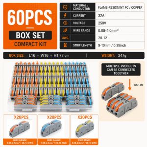Lever Wire Connector Kit 34 60 100pcs Quick Connect Terminal Block Wire Connector Splitter Push-in