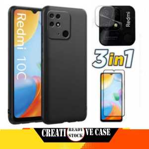 PROMO PAKET 3 INC 1 CASE XIAOMI REDMI 12 2023 / REDMI 12C / REDMI 10C 2022 Ultrathin Slim Matte Premium Softcase Casing-Black