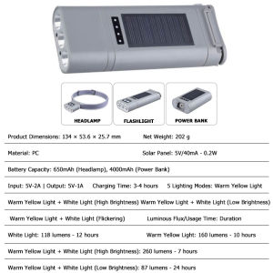 Solar LED Lights 4000mAh Three-in-One Design Portable Outdoor Emergency and Camping Tent Light
