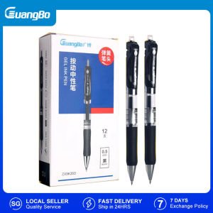 GuangBo(Box of 12) Retractable Gel Ink Black Pen 0.5mm Office Press Signature Pen Bullet Tip 0.5mm BZX9K35D