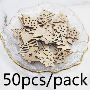 (50 Pcs/pack) 2.5cm Christmas Tree Piece Decoration Christmas New Year Party Creative Cartoon Handmade Hanging Wooden Piece DIY
