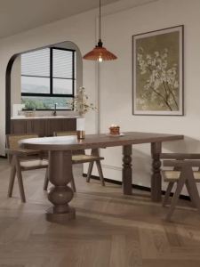 Solid wood dining table chairs small household unit simple antique style integrated elliptical island