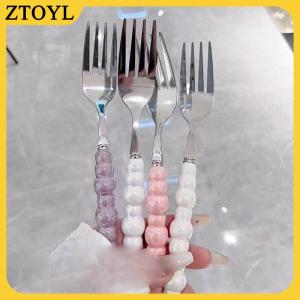 ZTOYL Ngọc Trai Xử Lý Ngã Ba Cho Món Tráng Miệng Hộ Gia Đình Bít Tết Thép Không Gỉ Ngã Ba Salad Ngã Ba Món Tráng Miệng Mì Ống Ngã Ba Phụ Kiện Nhà Bếp Tiện Ích