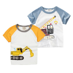 Excavator Boy T-Shirt Kids Short Sleeve Top Boys Clothing Stitch Cotton Tshirt Baby Truck Tops