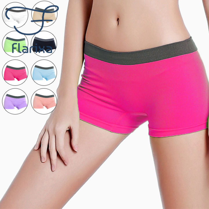 Flarixa Sports Panties for Women Mid Waist Sports Boxer Briefs Solid Girl  Boxer Shorts Seamless Comfort Leggings Boyshorts