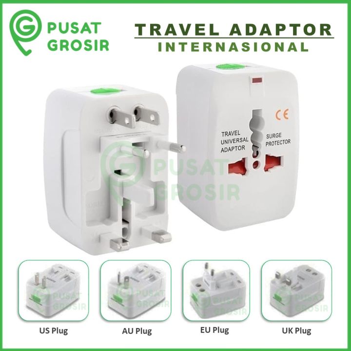 Travel Adaptor internasional colokan listrik universal steker all in1 EU AU UK US Plug multifungsi Colokan Stop Kontak