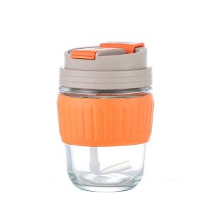 350ml Water Cup Glass Coffee Cup Portable Cute with Straw Fitness Sport Heat-resisting Leak proof Outdoor Silicone Travel Cup Water Bottle