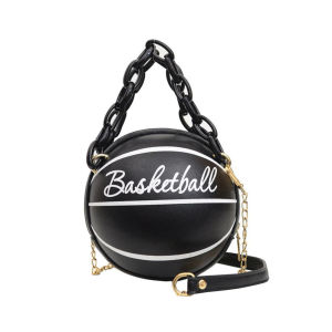 Personality INS Fashion Women Ball Bag Soft PU Leather Round Crossbody Thick Chain Hand Bags And Purses Female Basketball Bag